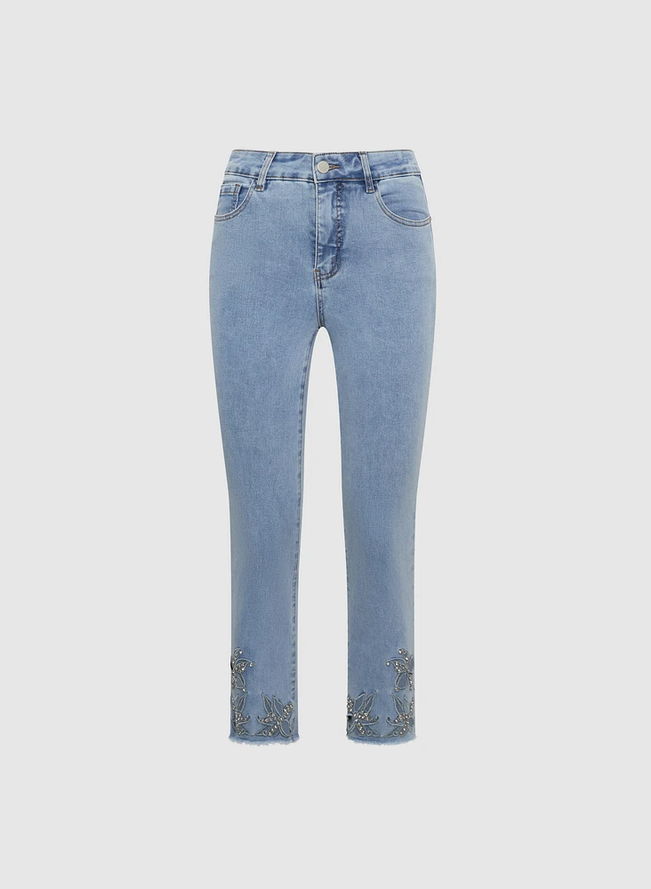 Embroidered Denim Capris