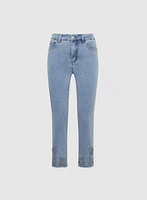 Embroidered Denim Capris
