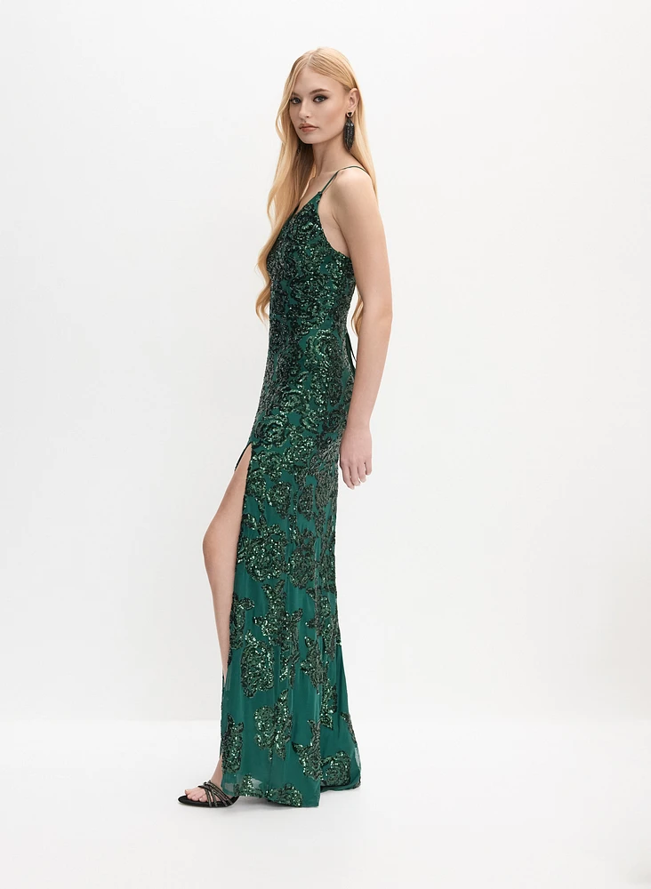 Sequin Rose Motif Dress