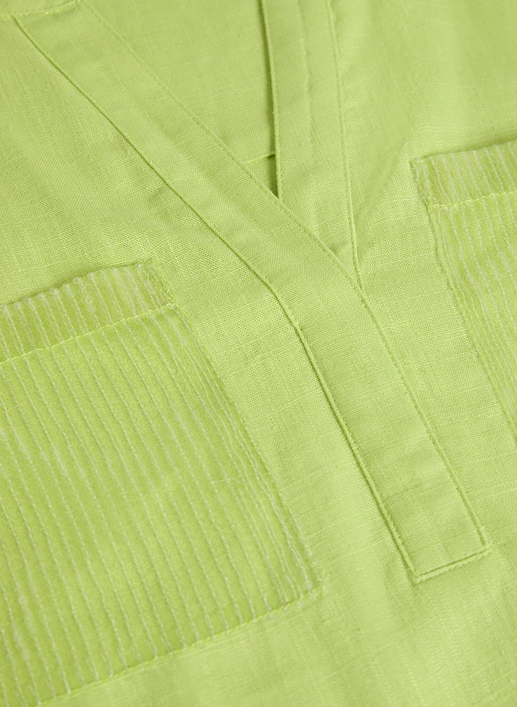 Sequin Pockets Linen Blouse