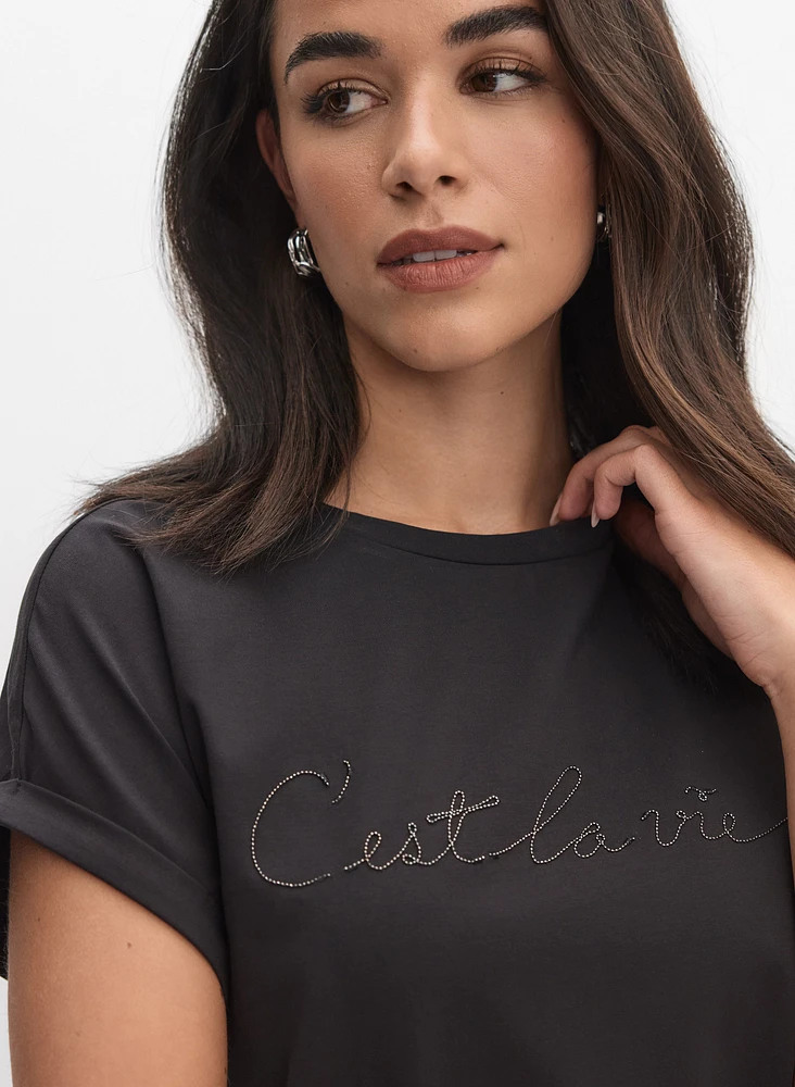 T-shirt à lettrage en pierres