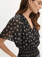 Floral Print Wrap-Style Blouse