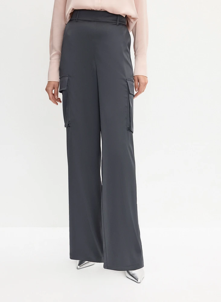 Pantalon cargo en satin à jambe large