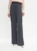 Pantalon cargo en satin à jambe large
