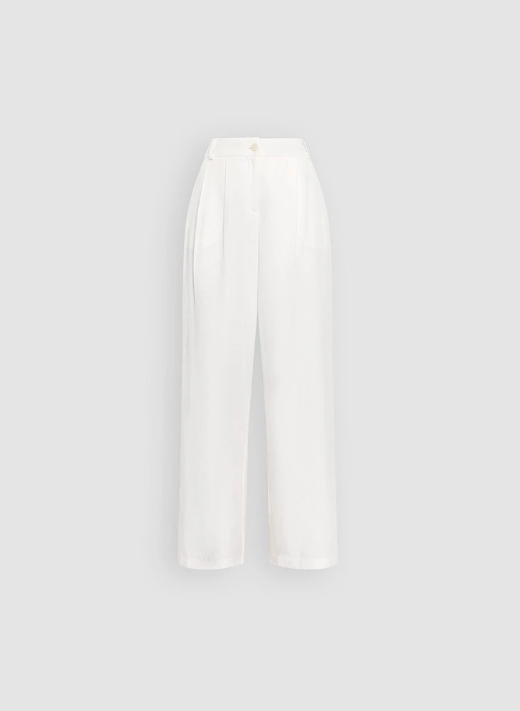 Pantalon à jambe large en mélange de lin et Tencel