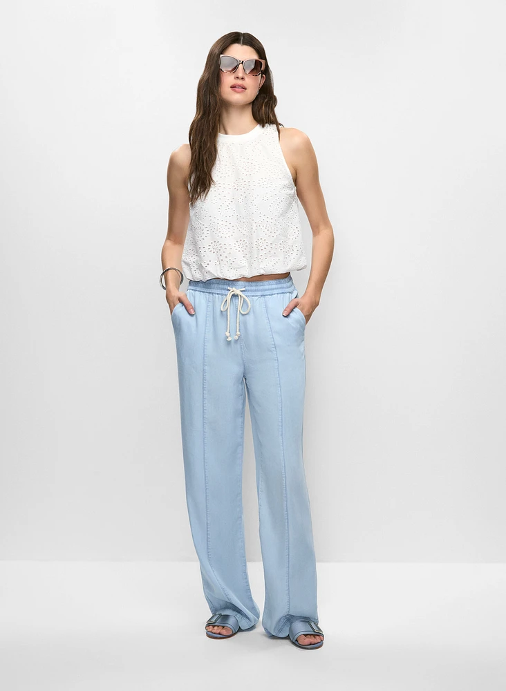 Blouse sans manches à oeillets et pantalon à jambe large