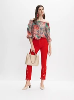 Mixed Print Off-Shoulder Blouse