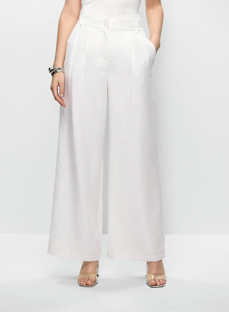 Pantalon à jambe large en mélange de lin et Tencel