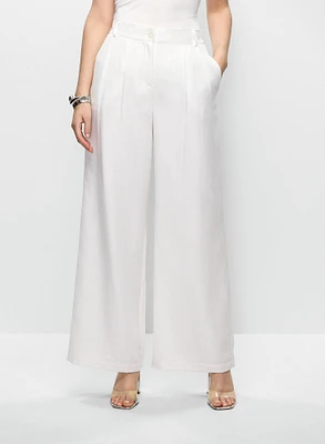 Pantalon à jambe large en mélange de lin et Tencel