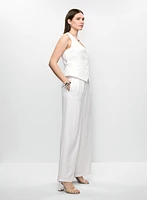 Pantalon à jambe large en mélange de lin et Tencel