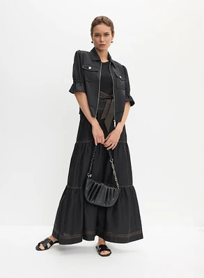 Veste à manches coude et robe maxi étagée