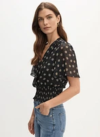 Floral Print Wrap-Style Blouse