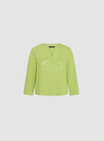 Sequin Pockets Linen Blouse