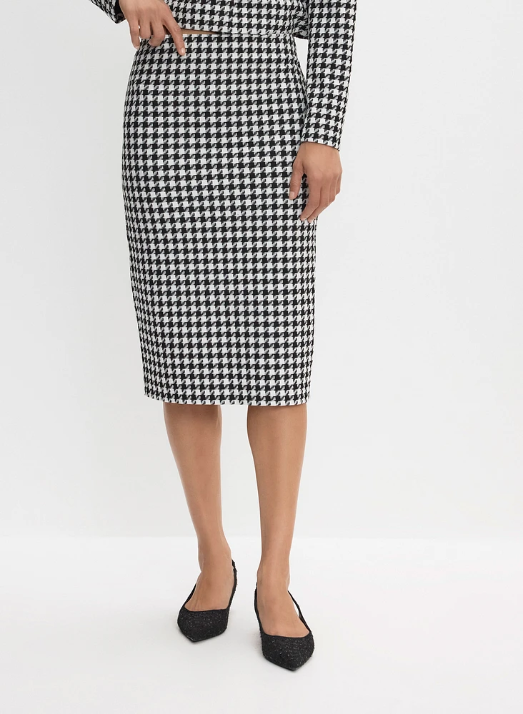 Houndstooth Print Pencil Skirt