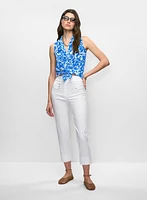 Blouse fleurie en crêpe et capri à fente à enfiler