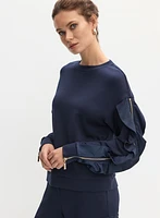 Zipper Ruffle Detail Sleeve Sweater