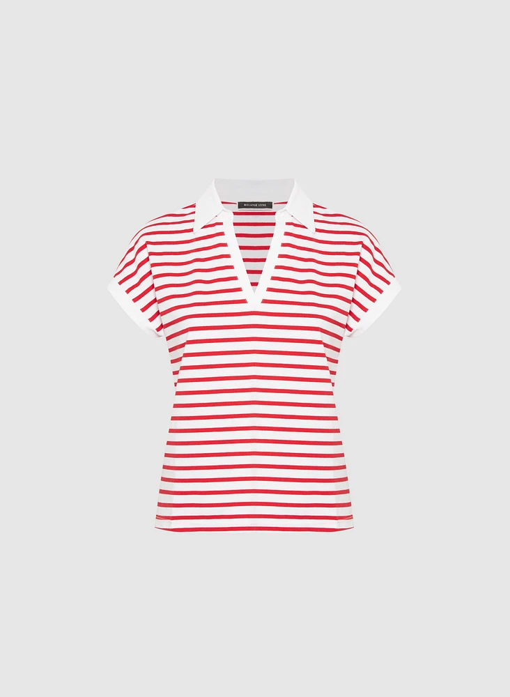 Striped Polo-Neck T-Shirt