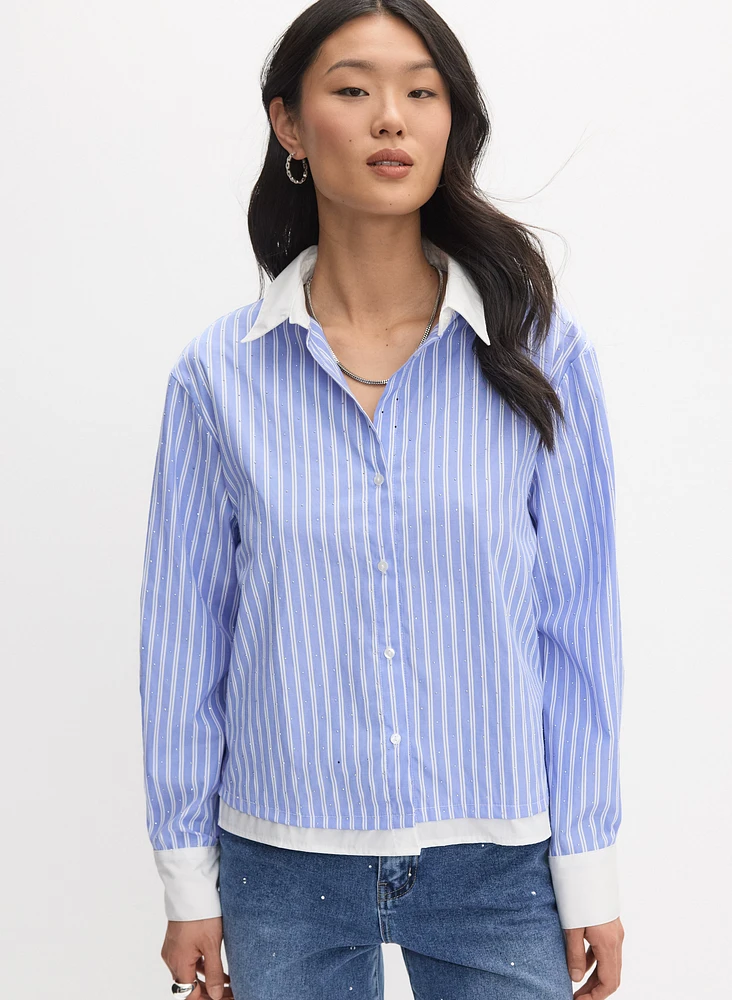 Rhinestone Pinstripe Blouse