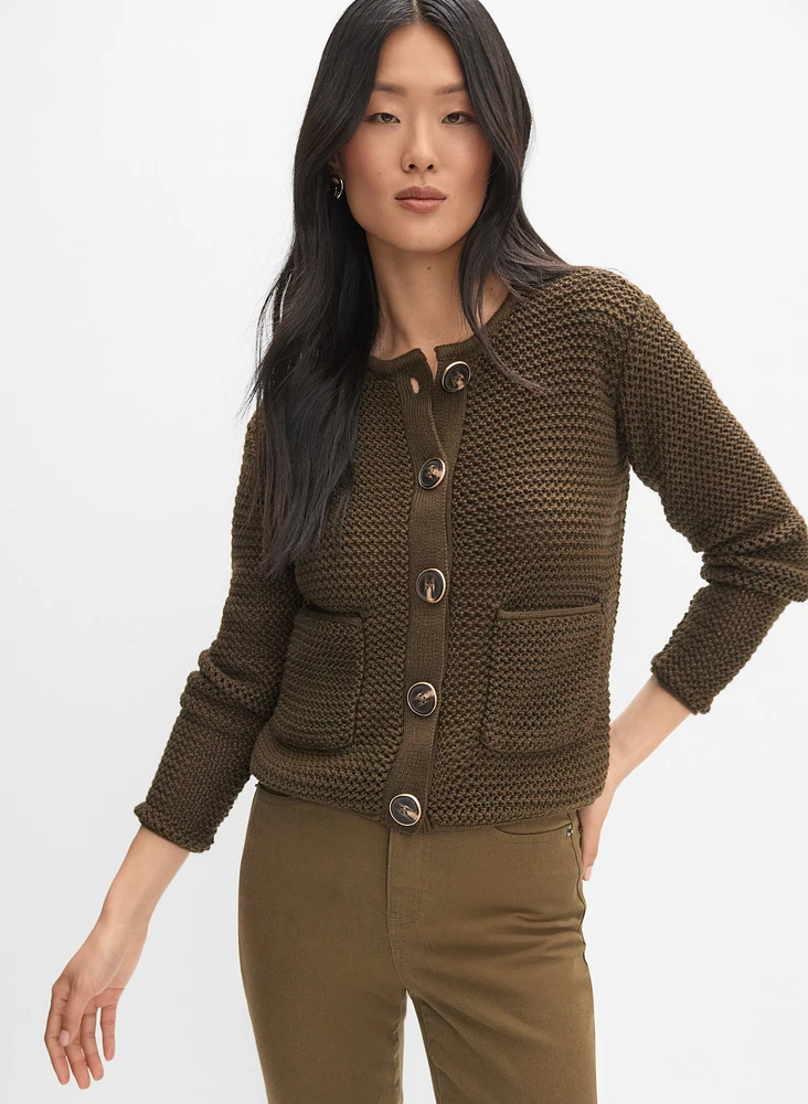 Cropped Crew Neck Cardigan