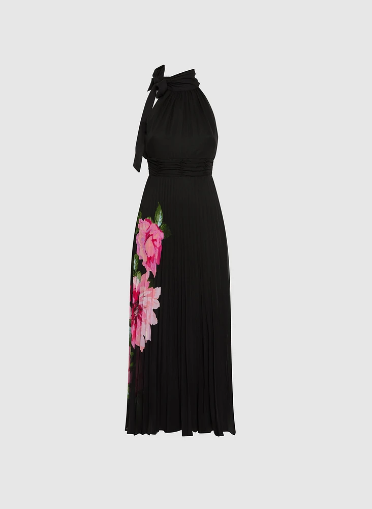 Floral Placement Print Halter Dress