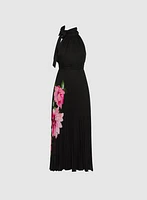 Floral Placement Print Halter Dress