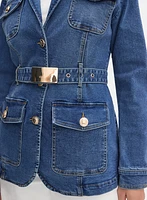 Veste en denim à ceinture et poches