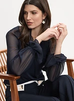 Blouse froncée à col montant