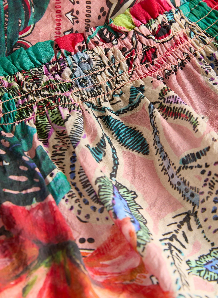 Mixed Print Off-Shoulder Blouse