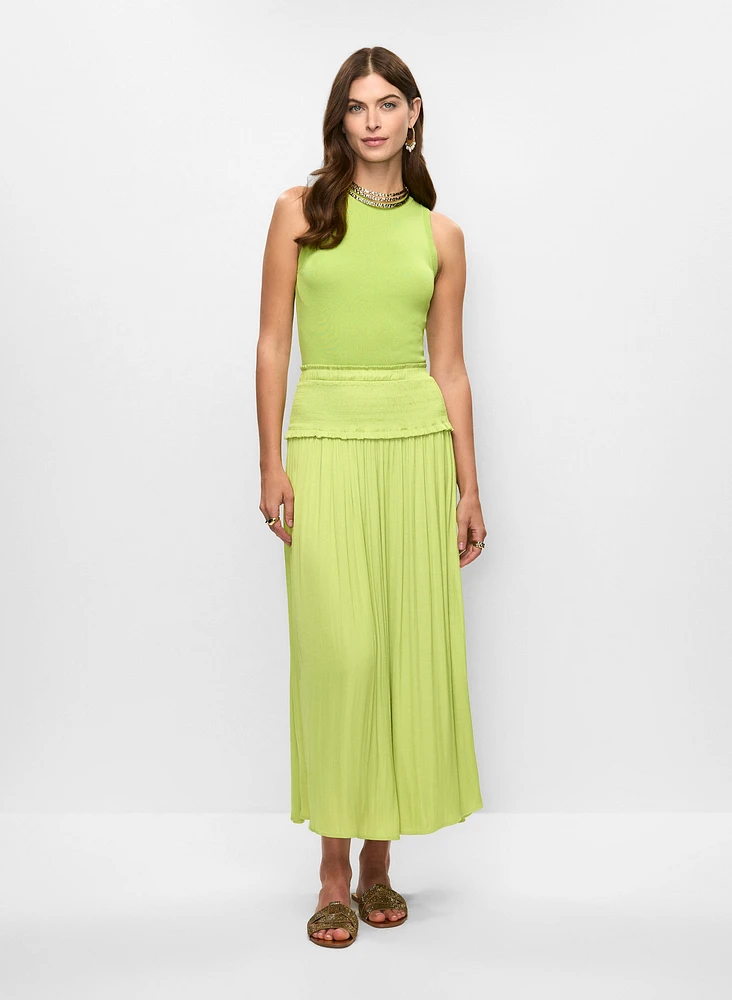 Shirred Waist Satin Maxi Skirt
