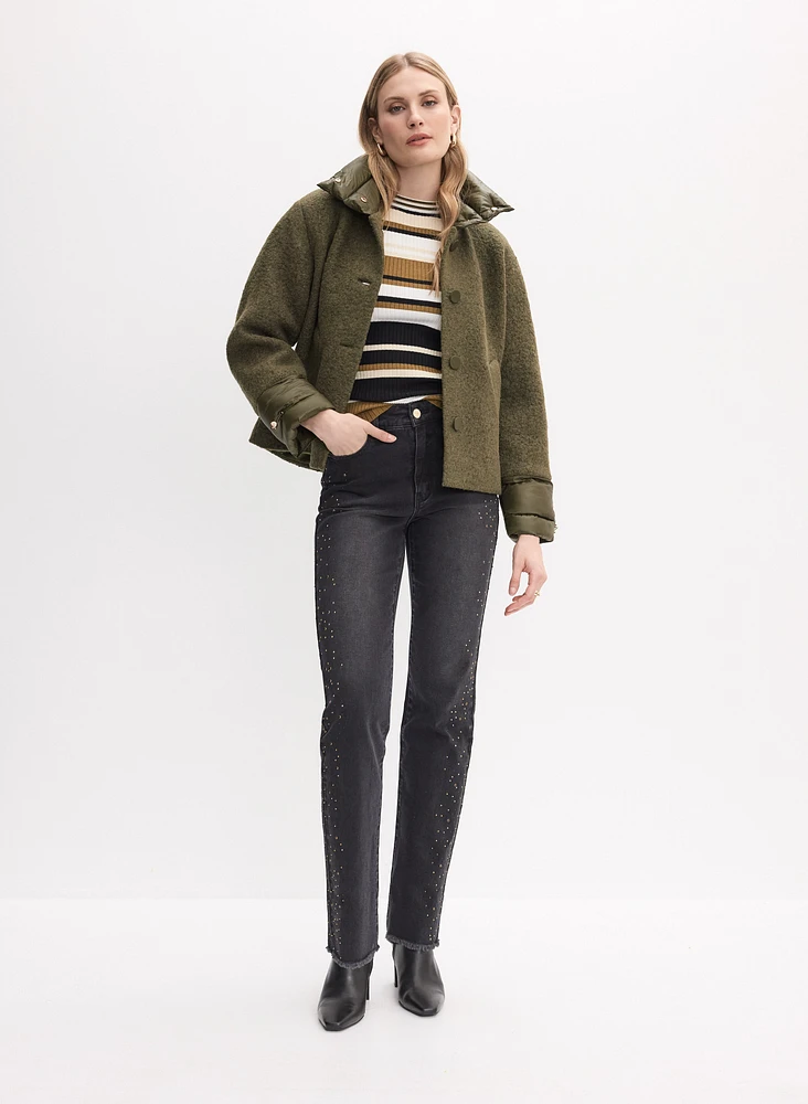 Mixed Puffer Detail Wool Coat