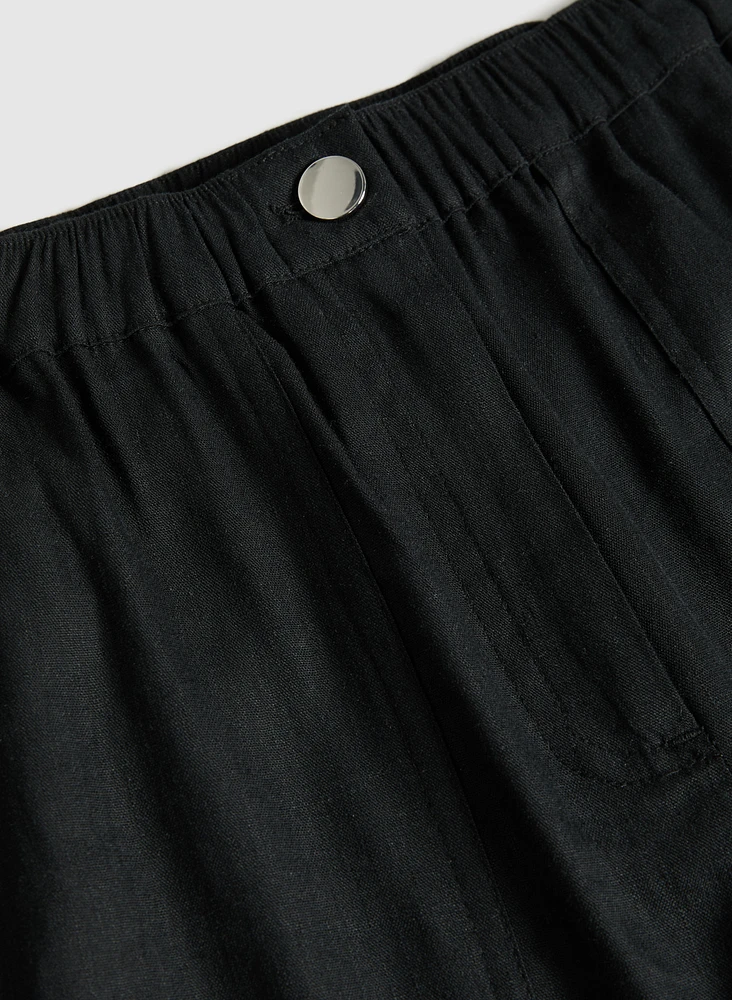 Elasticized Linen-Blend Cargo Pants