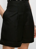 Short taille haute en mélange de lin