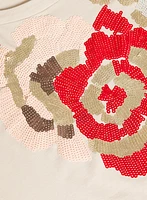 T-shirt à imprimé floral en paillettes