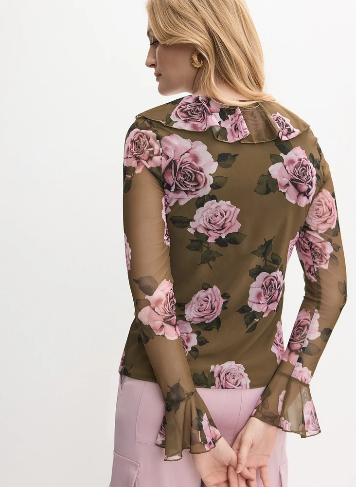 Rose Print Flounce Top
