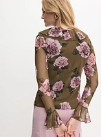 Rose Print Flounce Top