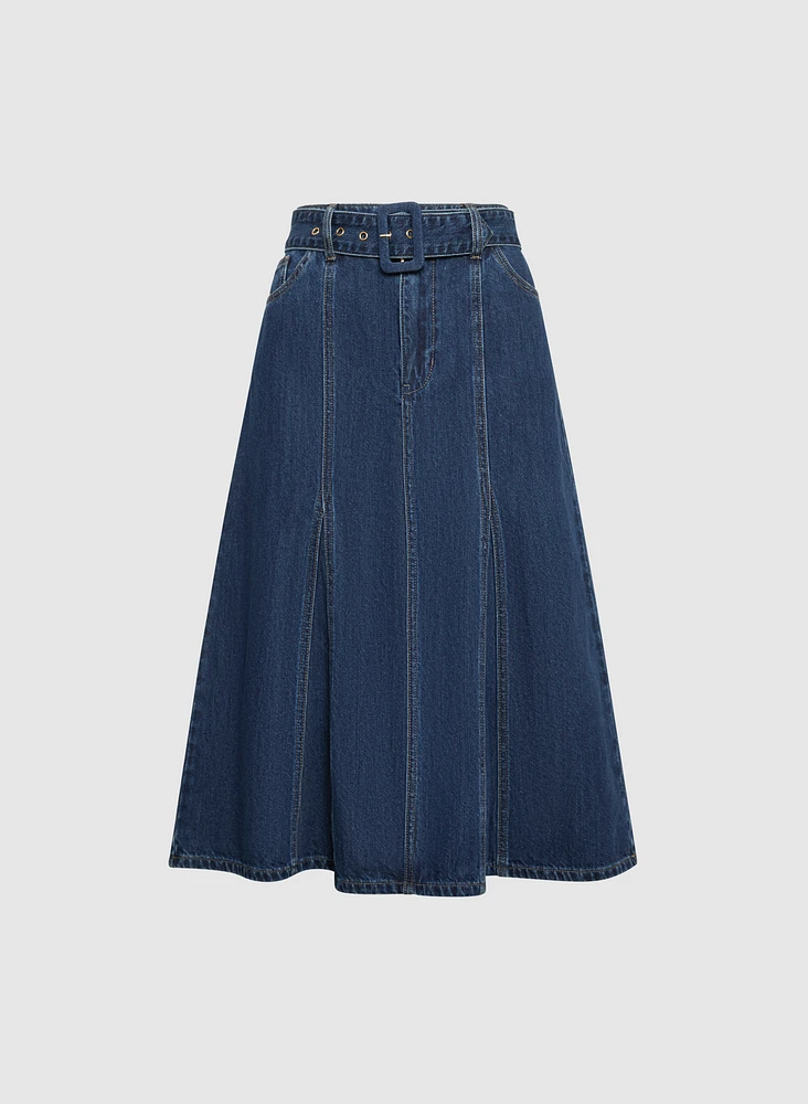 Jupe midi en jean à ceinture