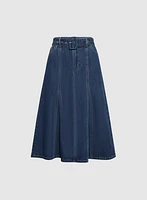 Jupe midi en jean à ceinture