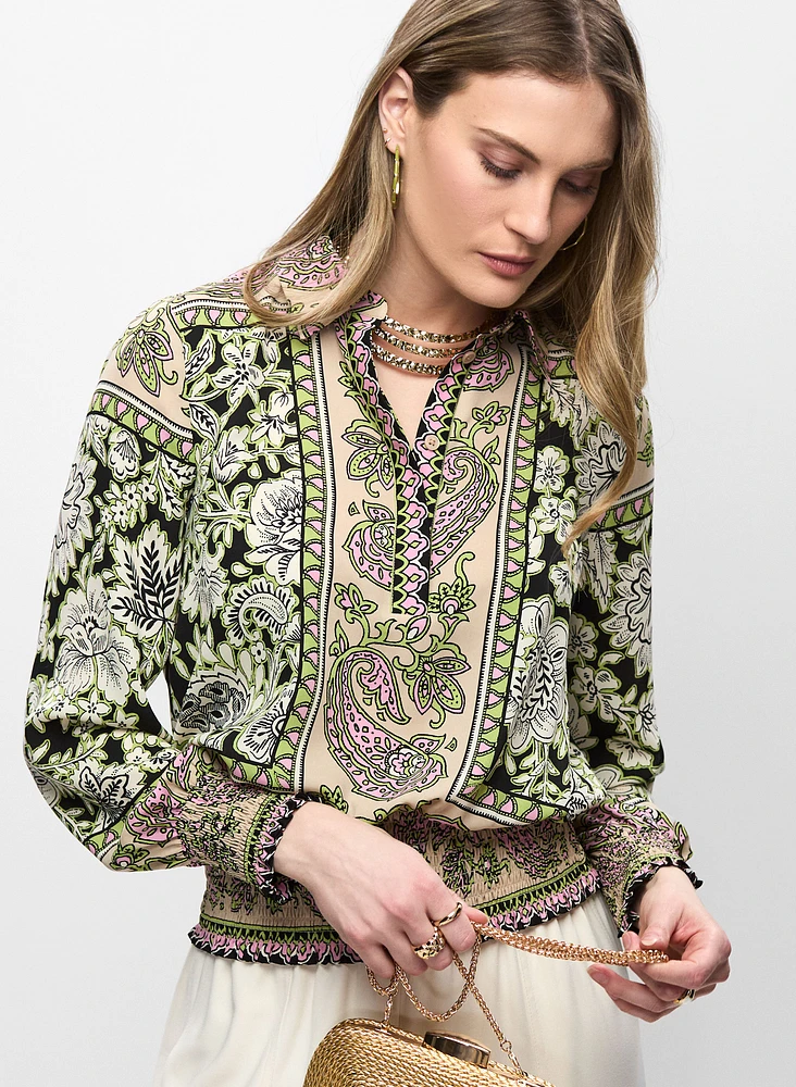 Paisley Print Smocked Blouse