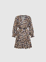 Abstract Print Puff Sleeve Dress