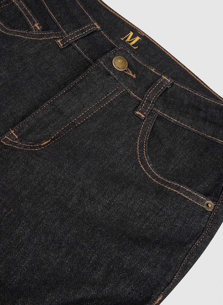 Contrast Stitch Straight-Leg Jeans