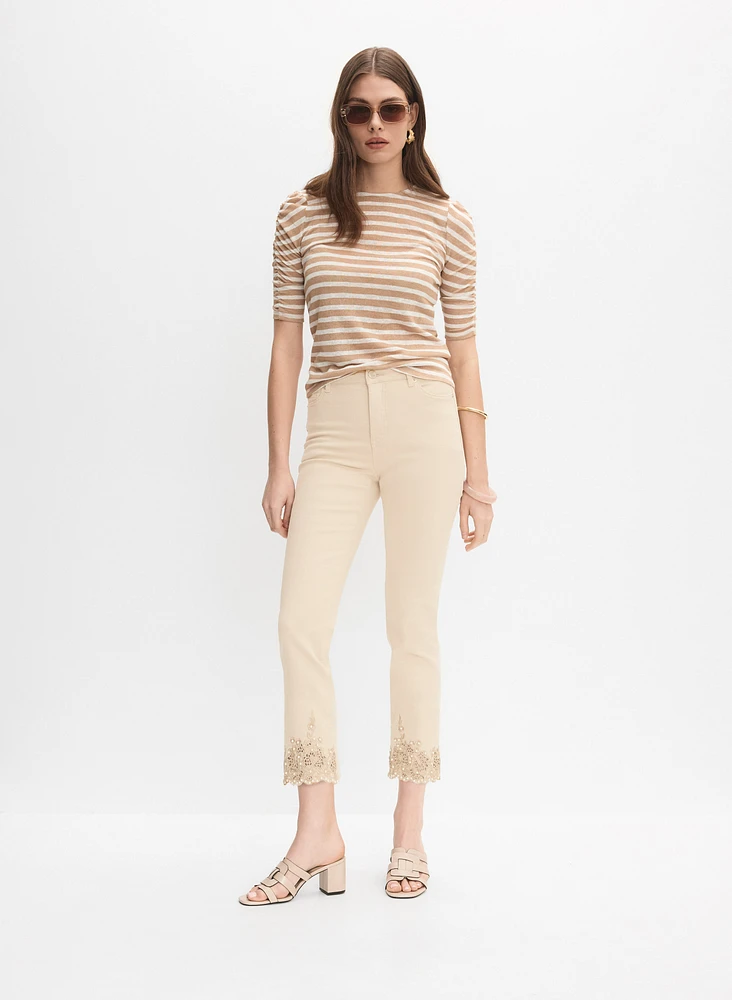 Pearl Embellished Denim Capris
