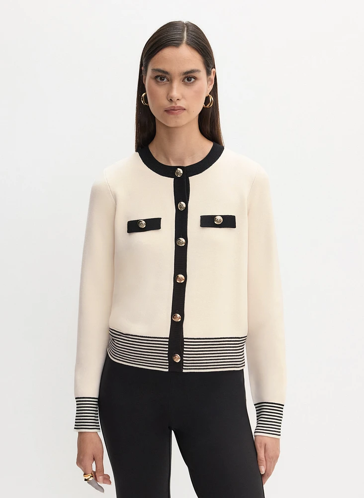 Cardigan à bordures contrastantes et boutons dorés