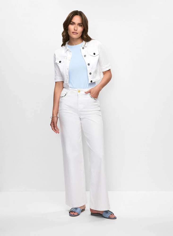Veste courte en denim et jean à jambe large