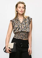 Blouse fleurie à ourlet froncé