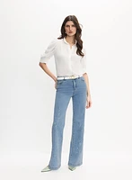 Jean à jambe évasée broderie florale
