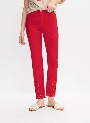 Embellished Cutout Hem Jeans