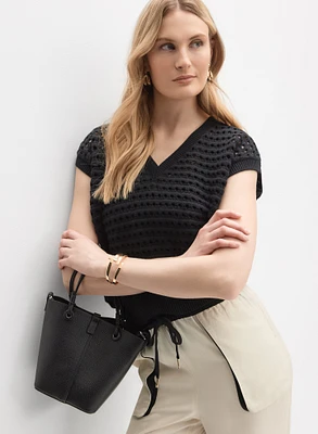 V-Neck Open Knit Pullover
