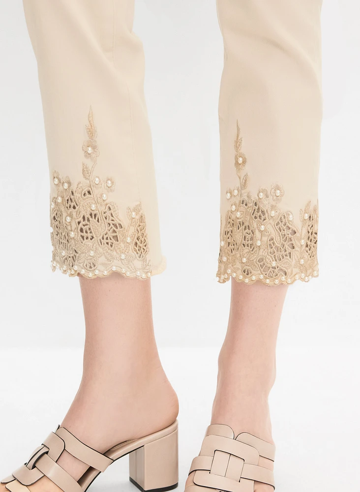 Pearl Embellished Denim Capris