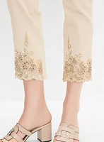 Pearl Embellished Denim Capris
