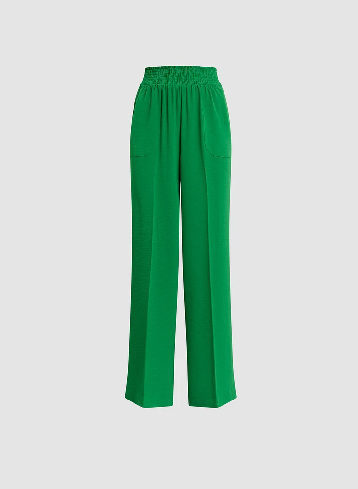 Shirred Waist Wide-Leg Pants